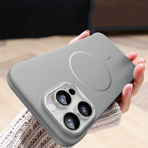 For iPhone 16 15 14 Pro Max 13 Magsafe Frameless Leather Grain Acrylic Case Cove - Photo 8 sur 15