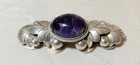 Brooch Pin Mexico Sterling Silver Large Amethyst crystal Oval Cabochon Flower