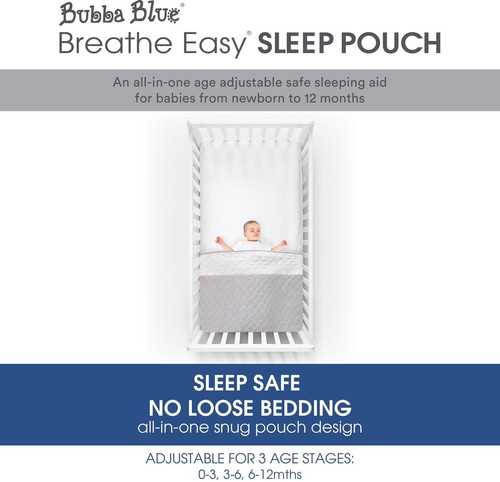 NIB Bubba Blue Breathe Easy 2.5 TOG Sleep Pouch Large Cot Gray/White INPAA VHTF - Bild 2 von 9