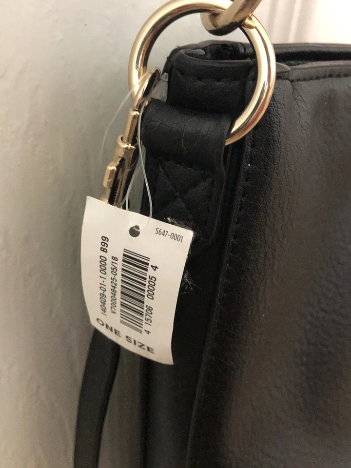 "Bolso de hombro de cuero sintético negro azul marino antiguo nuevo con etiquetas para mujer 10,5""x9,5""x4""" Foto 3 de 4