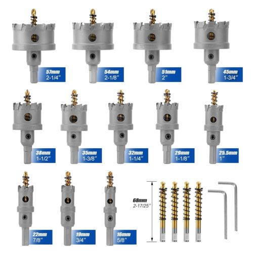 16pcs 5/8"- 2-1/4" Tungsten Carbide Tipped Hole Saw Kit Set for Stainless Steel - Picture 3 of 7