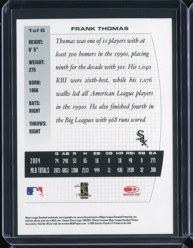 Frank Thomas 2005 Donruss Team Heroes 2005 promoción exclusiva nacional #1 raro - Imagen 2 de 2