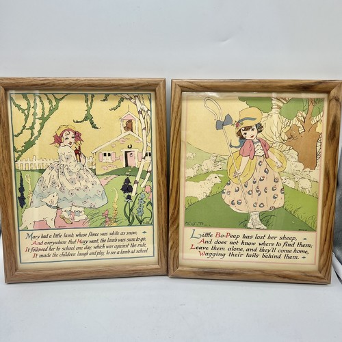 Framed Nursery Rhyme Illustrations Prints TSR M & B NY Bo-Beep Mary Little Lamb - Picture 2 of 8