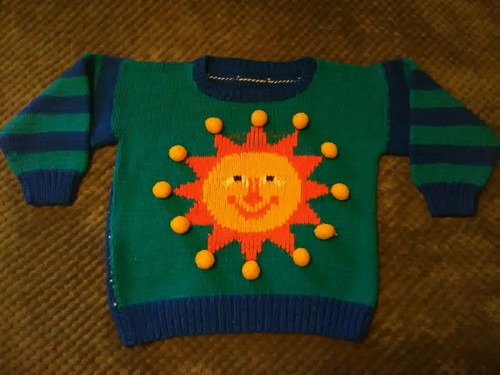 Celestial Sun & Moon/Stars Children's (3T-4T) Handmade Knit Sweater - Picture 1 of 6