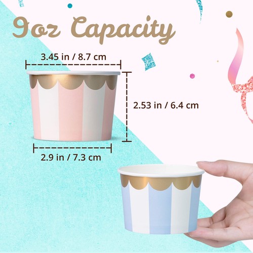 50 Count 9oz Disposable Paper Ice Cream Cups Dessert Bowls for Sundae Yogurt - Picture 5 of 7