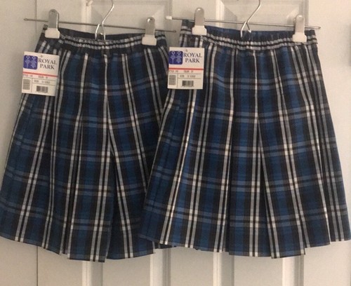 Pair New Girl’s Royal Park School Uniform Blue Black White Plaid Skort Size 10