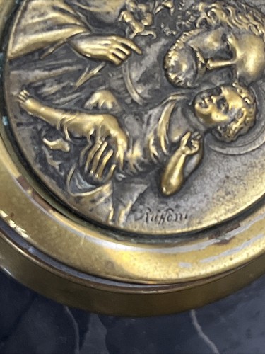 ANTIQUE VICTORIAN European Jesus, Ave Maria BRONZE & MARBLE BASE DOUBLE INKWELL - Picture 8 of 16