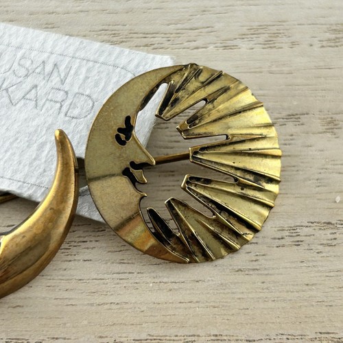 Lotto di 2 spille Susan Packard Luna Celeste Stella Starburst ottone artigianale uniche - Foto 11 di 12