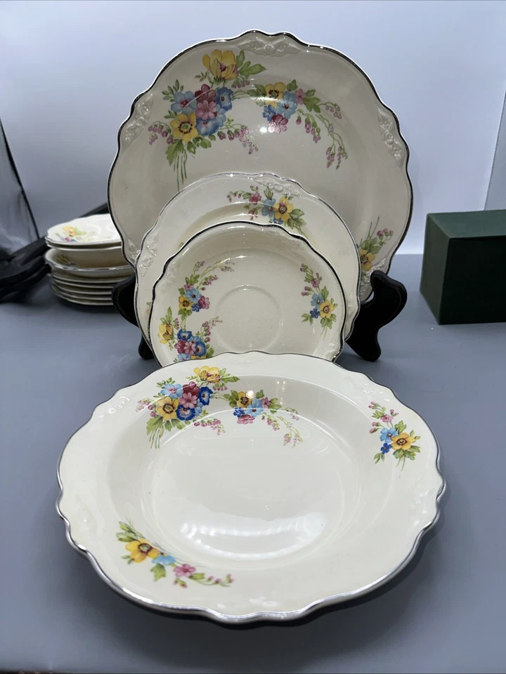 Juego de vajilla de colección de 4 piezas Homer Laughlin Virginia Rose EE. UU. 9" 7" 5" plato y tazón Foto 3 de 4