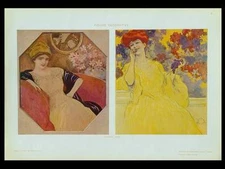 WOMEN, ART NOUVEAU - 1910 PHOTOLITHOGRAPH - ALEARDO TERZI