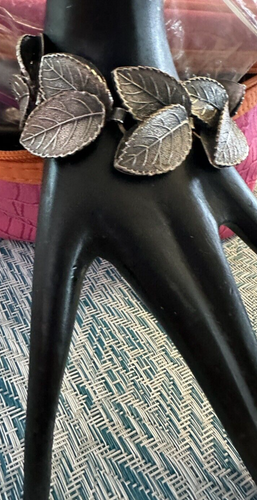 Vintage Multi-dimensional Leaf Bracelet Set Silver Tone Patina Bartek 60s - Imagen 1 de 19