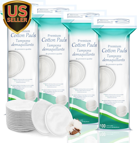 Premium Cotton Rounds for Face 400 Count - Makeup Remover Pads, Hypoallergeni...