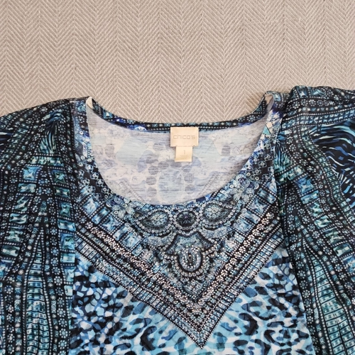 Chico's Poncho Tank Top Size 1 Bedazzled Sheer Sleeves Blue Fairycore Festival - Picture 6 of 16