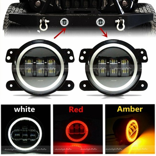 4 Inch LED Fog Lights Red Halo Amber Turn Signal for Jeep Wrangler JK TJ Dodge - Picture 2 of 9