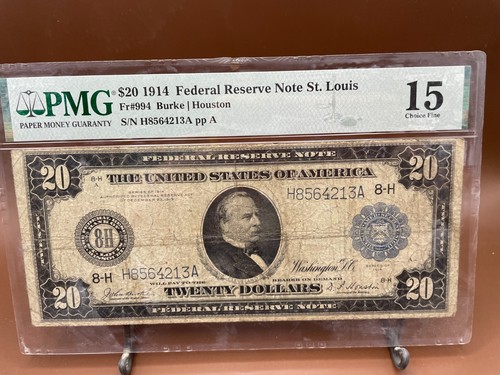 1914 FR - 994 $20.00 Federal Reserve Note Saint Louis Choice Fine F 15 - Picture 7 of 9