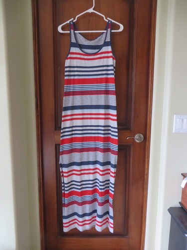 Eddie Bauer Red Gray Blue Knit Striped T-Shirt Maxi Dress SZ XS NWT 4th of July - Picture 6 of 15