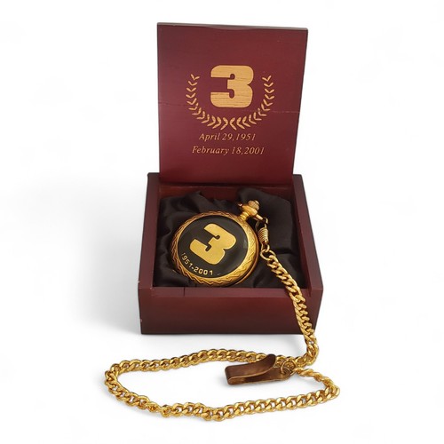 Vintage NASCAR Dale Earnhardt #3 1951-2001 Gold Tone Pocket Watch Chain & Box - Picture 5 of 8