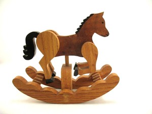 Wood Bay Horse Folk Art Decorative Rocking Horse With Moving