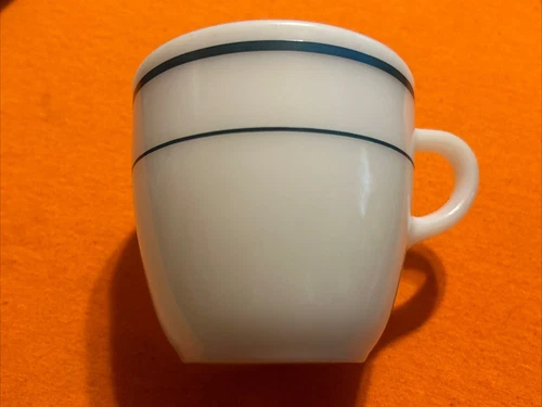 Vintage Pyrex Milk Glass With Green Band Restaurant Ware Mug 723 -24