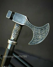 Vintage walking stick cane ice axe Germany Shepherd's axe Wooden design Style