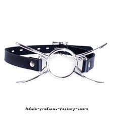 PU Leather Restraint Mouth Gag Spider X Style Flirting O Ring Open Mouth Gag