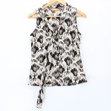 Ellen Tracy Blouse Top Womens Multicolor Sleeveless Lace Front Polyester SIze 2