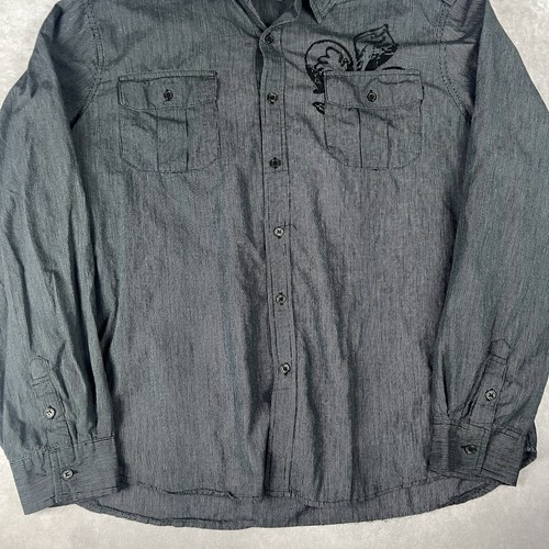 Vintage MMA ELITE Long Sleeve Button Up Men's Shirt Embroidered Grunge Size XXL - Picture 5 of 10