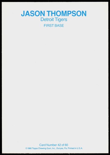 1980 Topps Superstar Photos JUMBO 5X7 Jason Thompson #42 BASEBALL Detroit Tigers - Picture 2 of 2