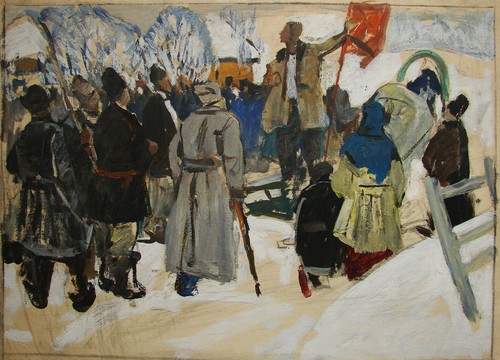 Pintura al óleo soviética ucraniana género encuentro impresionismo revolución  - Imagen 2 de 5