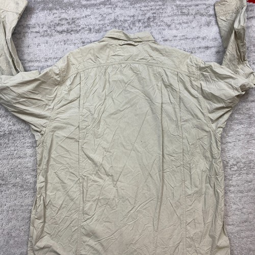 VTG ExOfficio Adventure Snap Shirt Large Beige Tan Mesh Fish Performance Vented - Picture 10 of 14