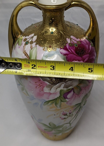 "Nippon Morimura Bros handbemalte Blumenvase mit Moriage 11,5"" - Bild 10 von 11