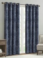 New SunSmart Amelia NAVY Jacquard Paisley Total Blackout Curtain Panel 50” X 95”