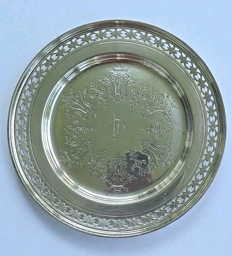 Ancienne serviette argent massif 6" assiette gravée avec bordure réticulée percée 97 gr - Photo 8/8
