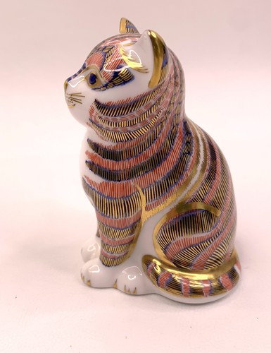 Vintage Royal Crown Derby Imari Cat Figurine Paperweight 3" Gold Blue Red - Picture 3 of 7