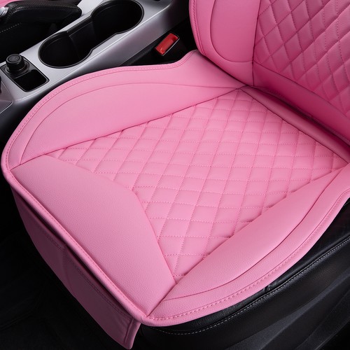Universal 2 Front Car Seat Cushions PU Leather Pink Waterproof Crown Women Girls - Picture 4 of 12