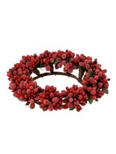 6.5" Mini Sugared Sugar Red Pip Berry 3" W Pillar Candle Ring Christmas Decor