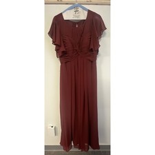 Azazie Bridesmaid Prom 55" Long Dress Burgundy Draped Pleated Short Sleeve Med