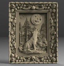 3D STL Model WOLF & MOON for CNC Router Aspire Artcam 3D Printer Engraver Cut 3D