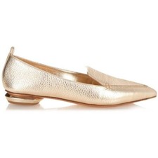 Nicholas Kirkwood Stunning Metallic Gold Leather Beya Loafers Size 35.5