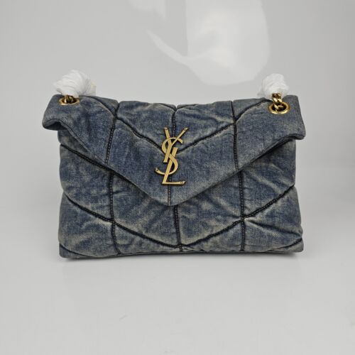 Saint Laurent Small Puffer Loulou Rodeo Blue Denim Chain Shoulder Bag New - Picture 1 of 11