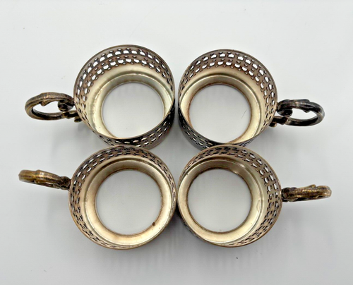 4 VTG De Uberti -EL with Crown - Espresso Set Silverplate cup holders & saucers - Picture 8 of 11