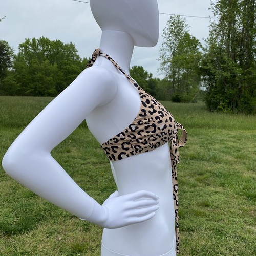 Hollister Swim Sz Medium Leopard Tie Halter Tie Front Bikini Swim Top - Picture 5 of 15