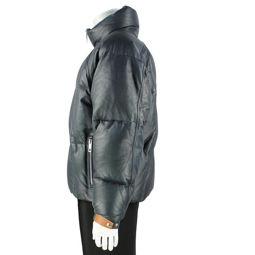 Louis Vuitton Runway Navy Leather DOWN Puffer Bomber Jacket Coat Size XL IT52 - Picture 4 of 12