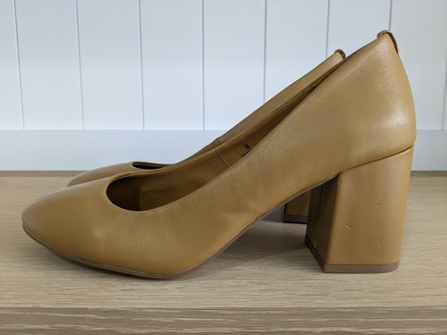 Marks and Spencers Shoes Womens UK 8 Mustard Insolia Block Heel Leather Uppers - Picture 6 of 9