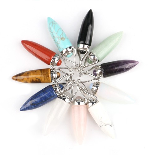 Natural Crystal Point Bullet Cone Chakra Chain Pendulum Stone Dowsing Pendant - Picture 11 of 23