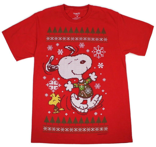 Peanuts Christmas Shirt Mens Sz. M Snoopy Woodstock Holiday Humor Short Sleeve - Picture 9 of 10