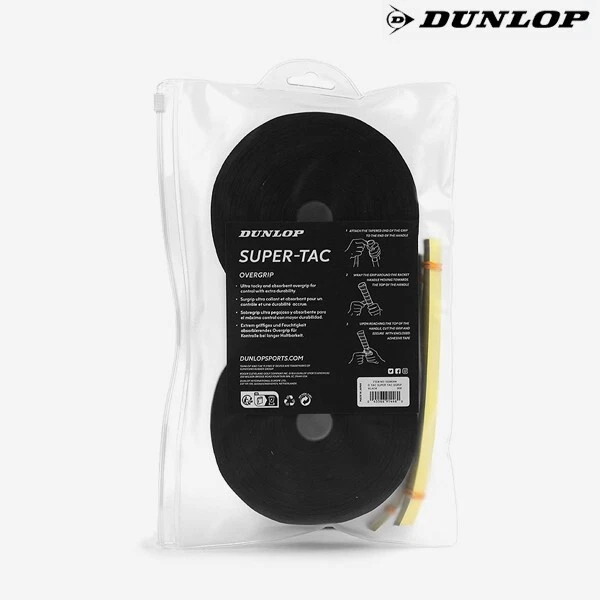 Raquete de tênis Dunlop Super-TAC Overgrip 30 peças aderência 0,5 mm preta nova com etiquetas 10298364 - Imagem 2 de 4