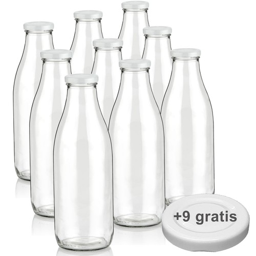 Milchflasche 1L Saftflasche 1000ml Glas Flasche leer mit Deckel BPA frei - Bild 11 von 22