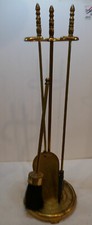 Vintage Solid Brass 4 Piece Fireplace Tool Se...