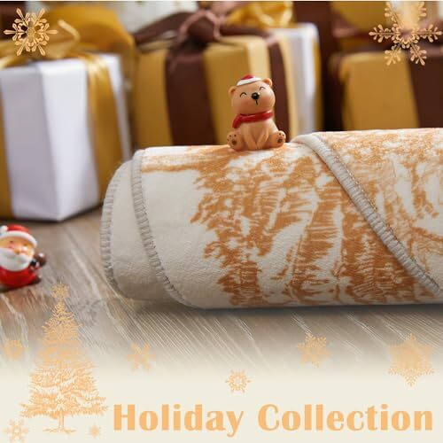 Christmas Round Rug 5ft Area Rug Xmas Tree Rug Washable Rug 5' Round Gold - Picture 4 of 7